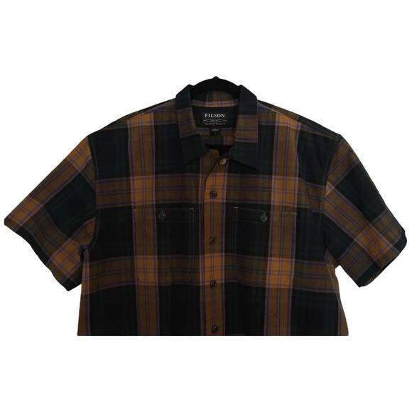 FILSON Rustic Short Sleeve Camp Shirt Golden Tan/Navy Size L - Picture 3 of 8